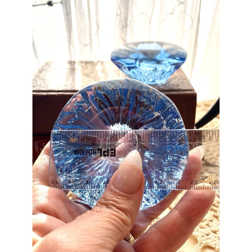 Rare Swedish Reijmyre Glasbruk MCM Art Glass Candle Holders Ice Blue *GLOWS*